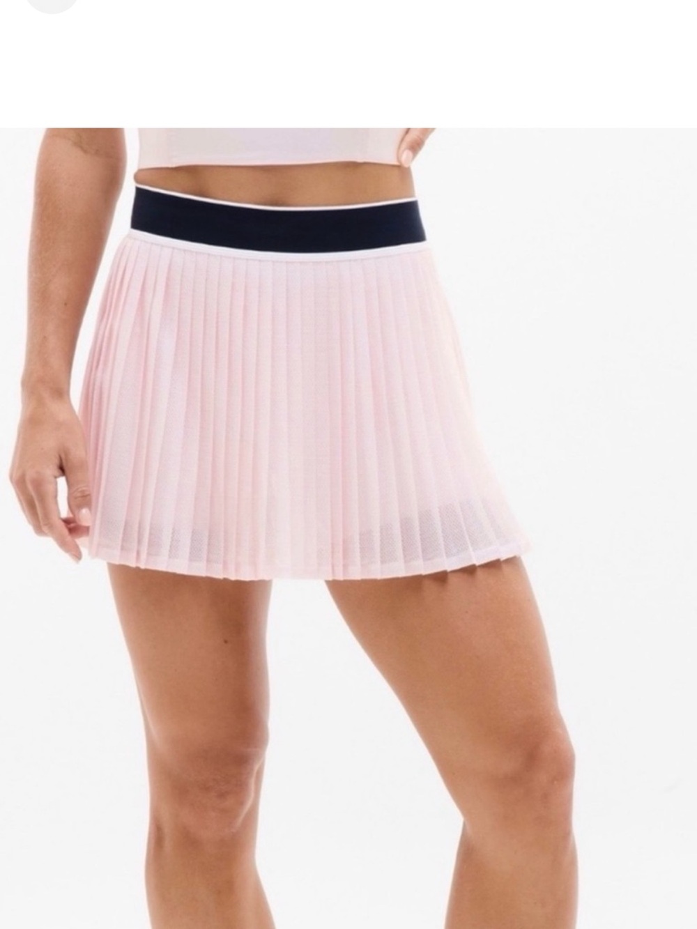 Athleta Pink Pleated Mini Skirt with Black Waistband